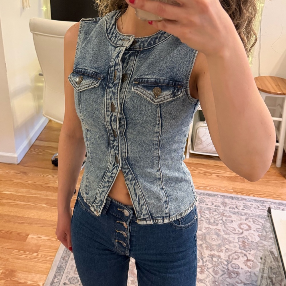 H&M Blue Denim Vest with Button Accent
